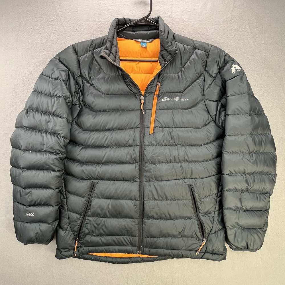 Eddie Bauer First Ascent Jacket Mens Medium Gray EB800 Hooded Down Puffer Coat